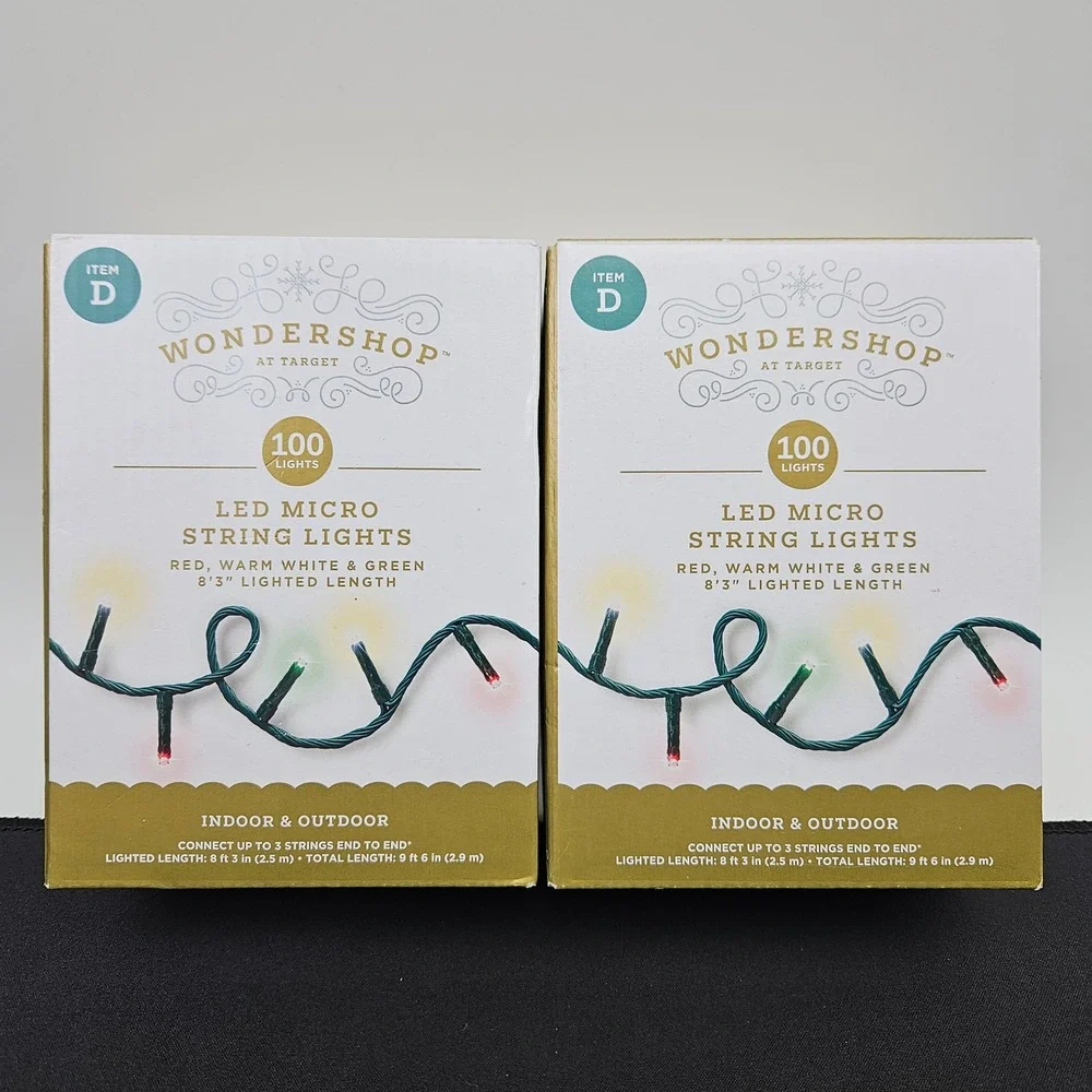 2pk Wondershop Target 100 LED Micro String Lights Red Warm‎ White Green New